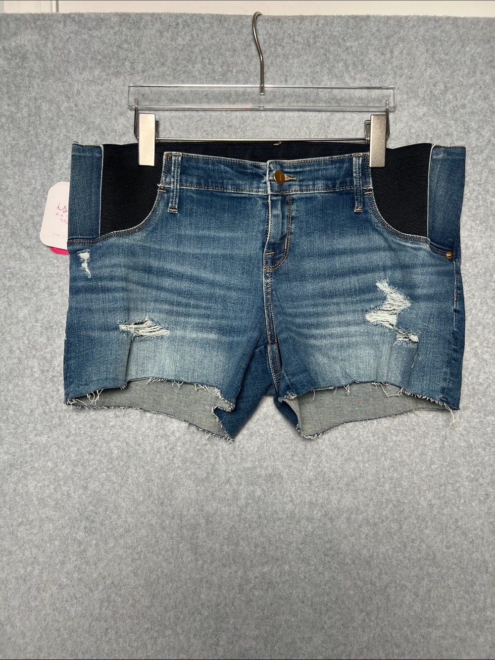 Isabel Maternity Under Belly Destruction Midi Maternity Jean Shorts NWT SZ 12